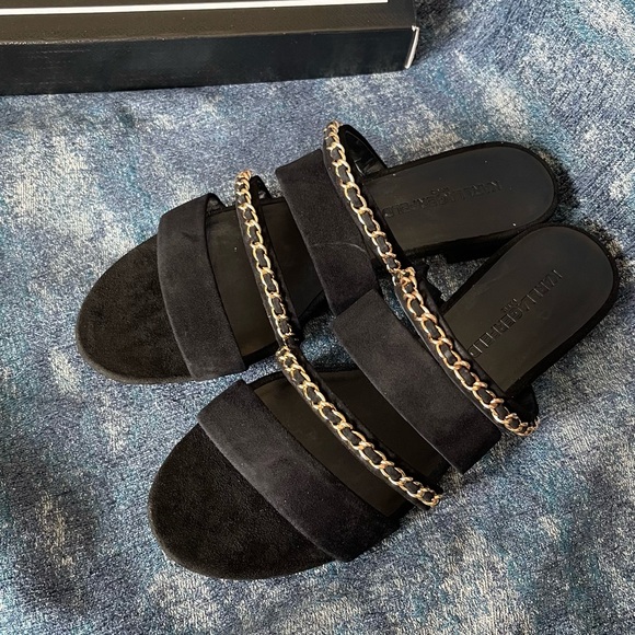 Karl Lagerfeld Black Sandals with Gold Chain Accents(Chanel vibe) - Picture 1 of 8